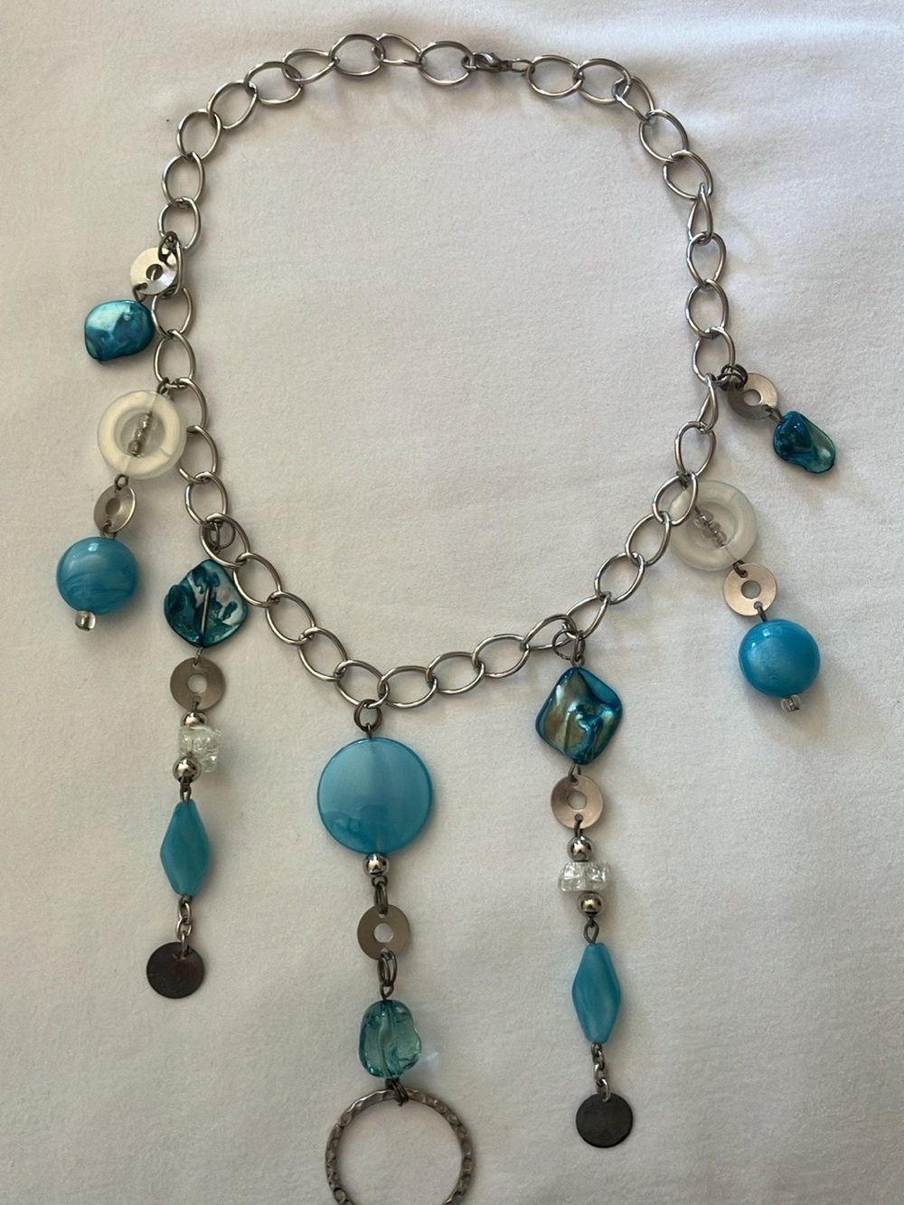 Blue Beaded Dangle Statement Necklace - Unbranded